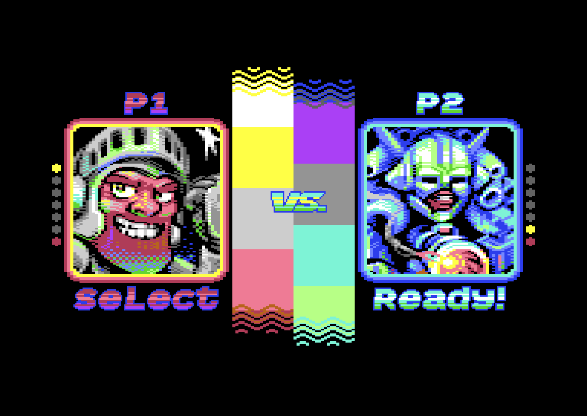 Awesome SlamSibs Infinite C64 character select screen, Player 1 versus Player 2