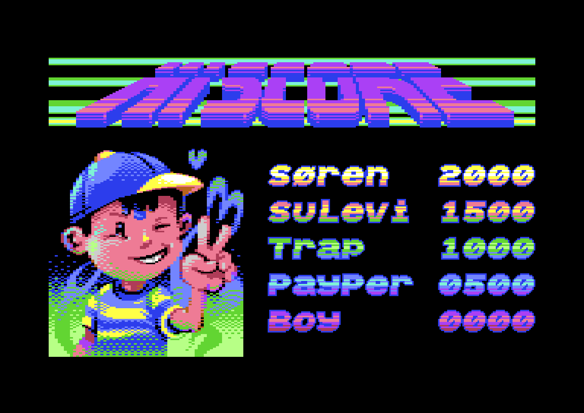 Awesome SlamSibs Infinite C64 high score table with Ness artwork
