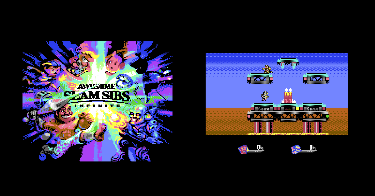 Awesome SlamSibs Infinite Commodore 64 title screen and gameplay