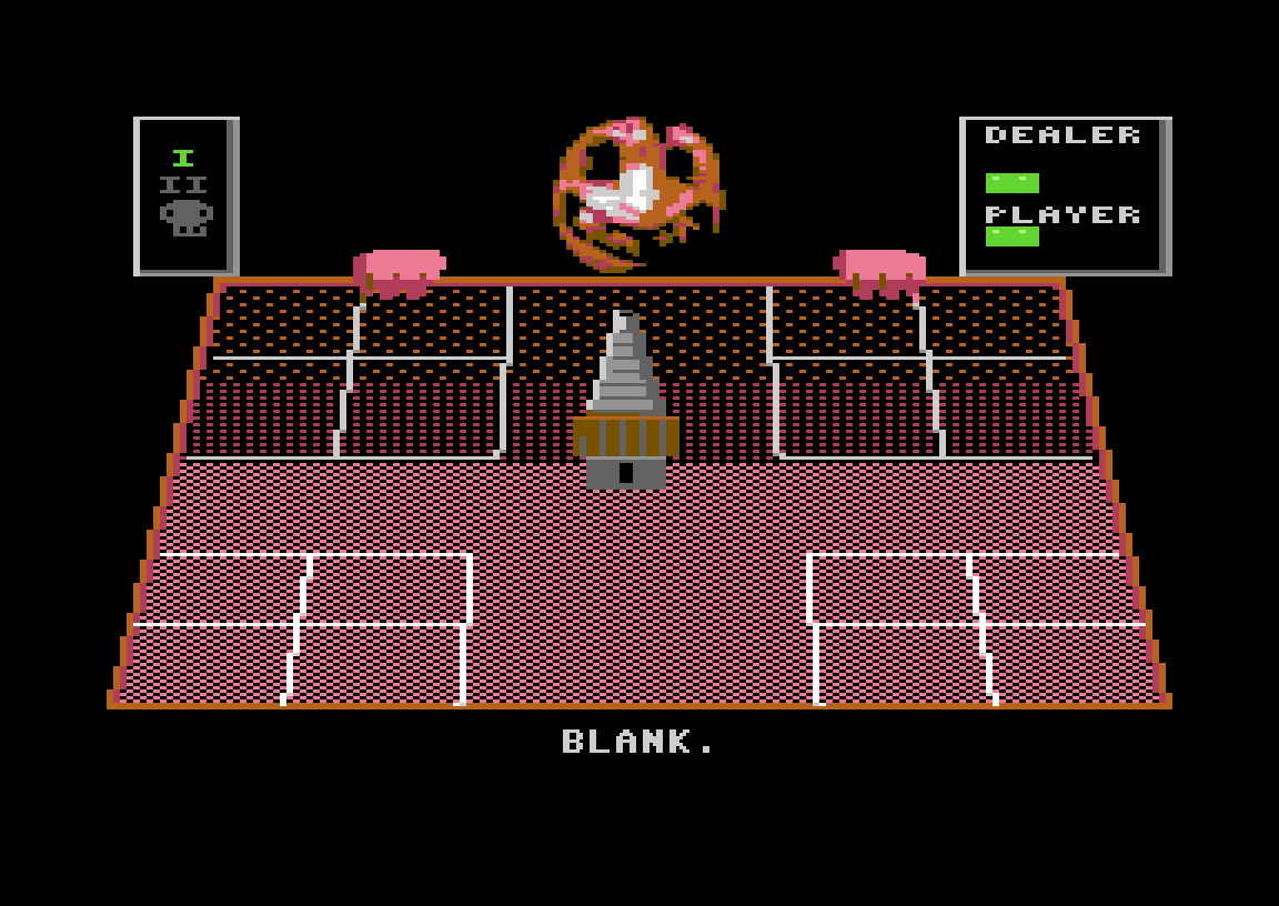 A blank shotgun shell ejected in Buckshot Roulette for the C64