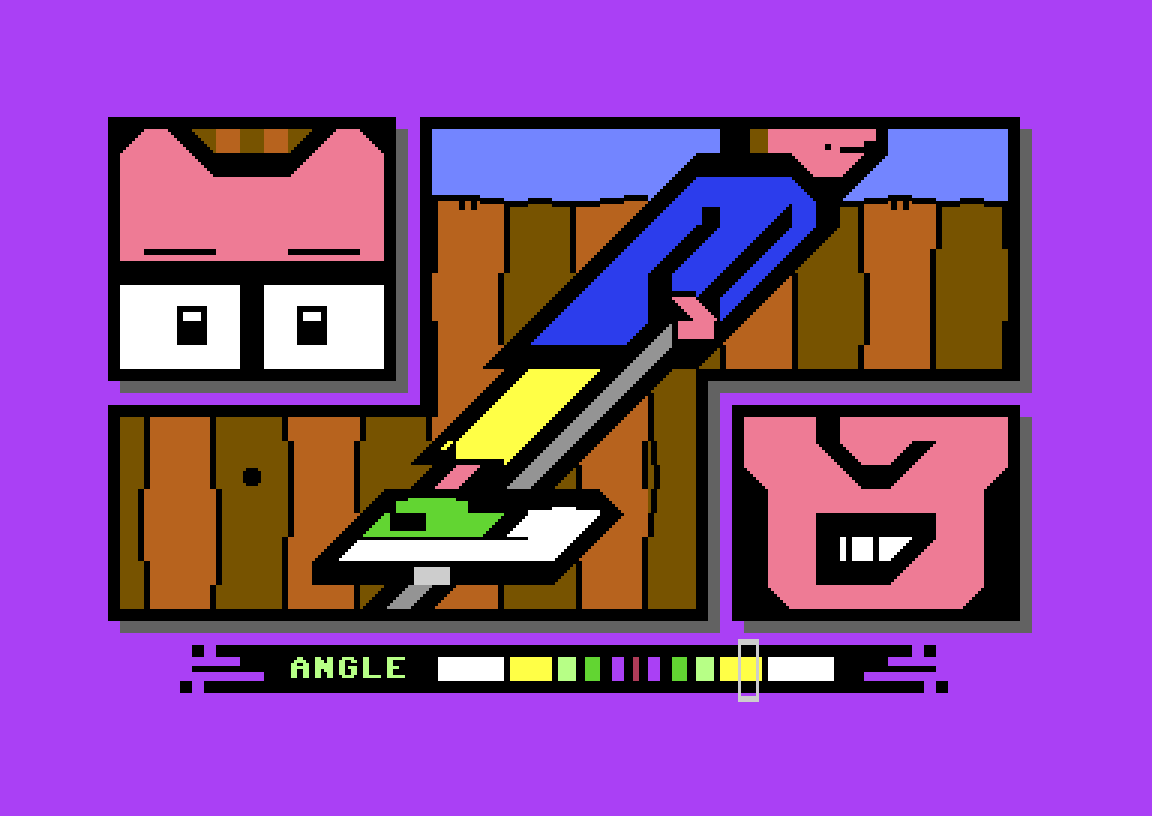 The angle meter in Street Sports Pogo on the C64: press fire at 45 degrees for the longest jump