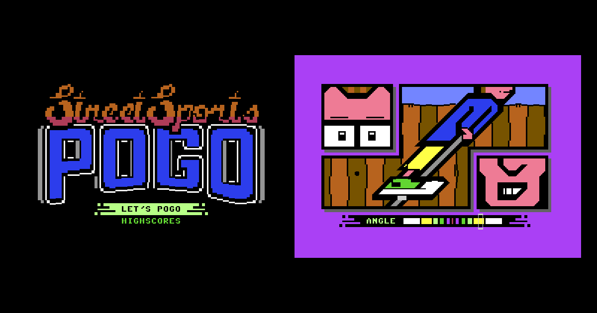 Street Sports Pogo on the Commodore 64: title screen and gameplay